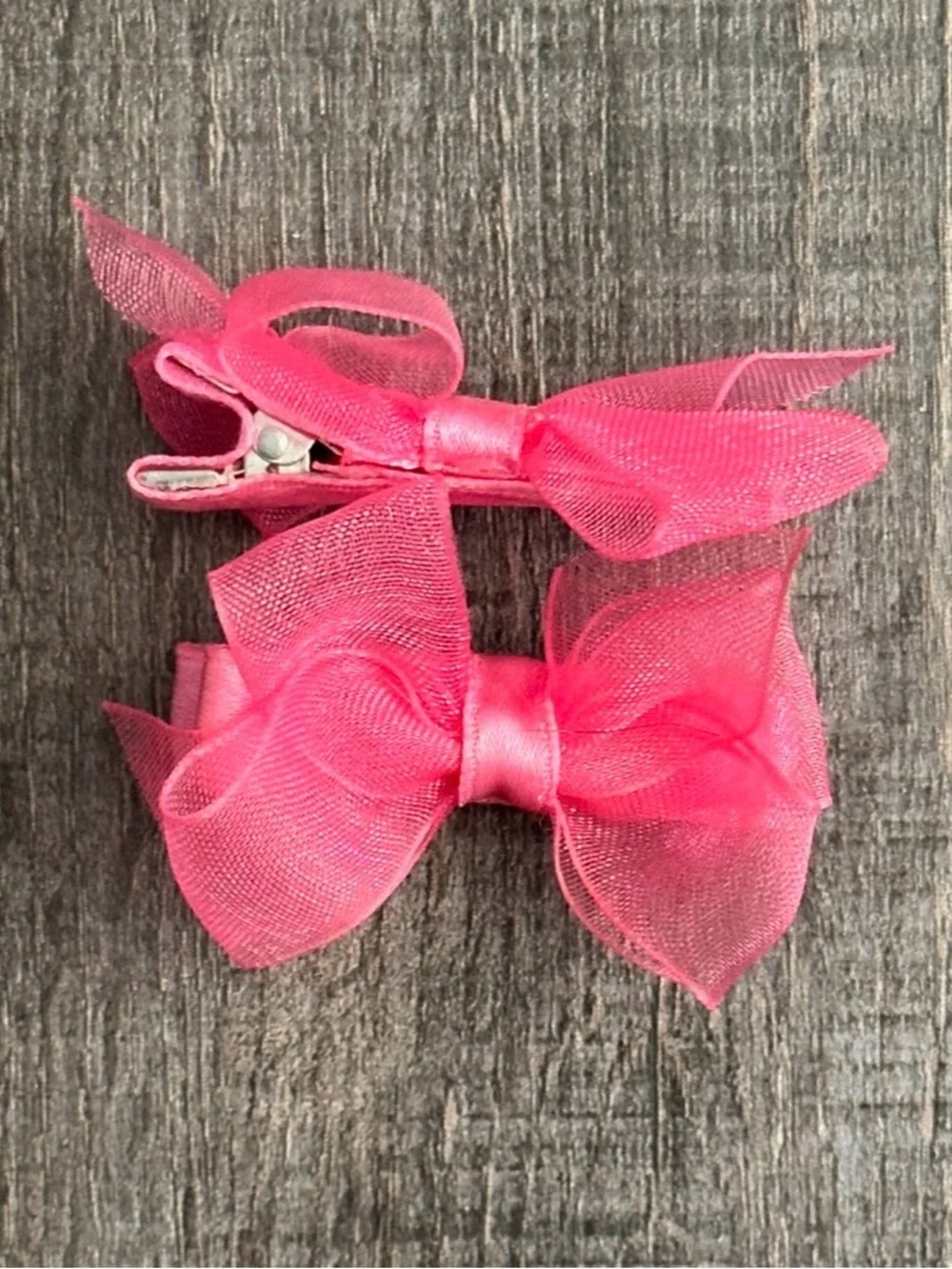 💞 Set of 2 Pink Tulle Hair Bow Hair Clips